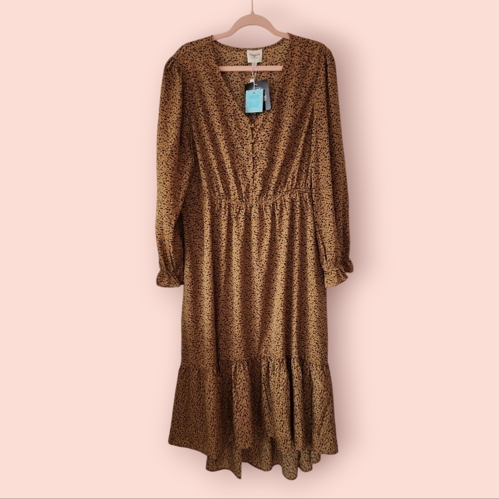 NWT Hayden | Wild Child Midi Mustard Yellow Black Flowy Dress Size XL - Picture 2 of 8